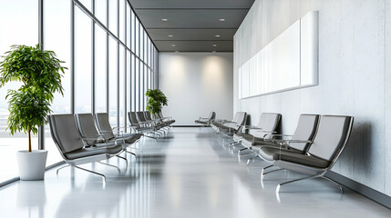Modern Airport Waiting Room Interior Design with Grey Chairs and Large Windows