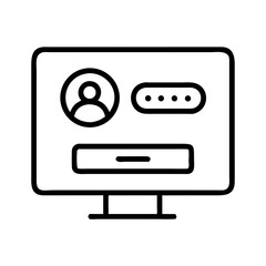 minimalist black and white line icon of login screen on desktop monitor with user icon and password field for ux authentication interface