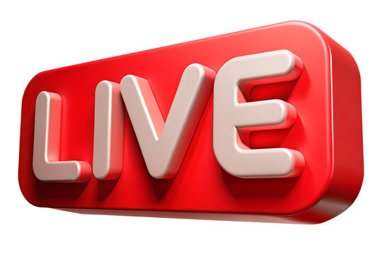 3d rendered live text graphic against a black background for streaming or broadcast use