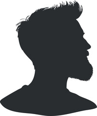 Silhouette of a man's profile with a beard and styled hair on a plain white background.
