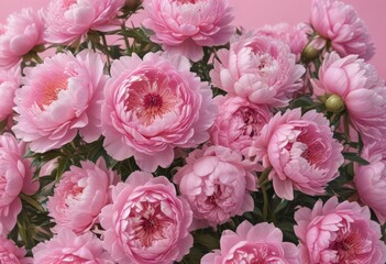 Dense cluster of pink peonies, soft pink backdrop ,  lush,  botanical,  vibrant