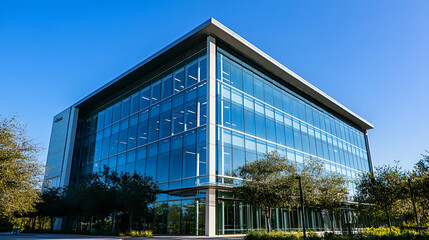 Obraz premium Modern Glass Office Building Exterior on a Sunny Day