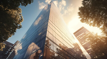 Modern Glass Skyscraper at Sunset