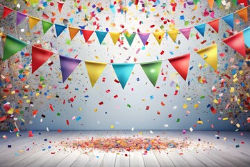 Obraz premium confetti celebration scene with flag banner in middle