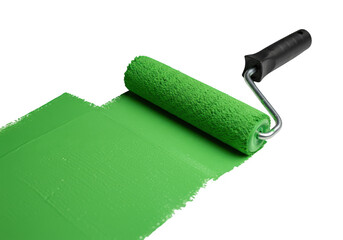 Green paint roller with stroke isolated on transparent background