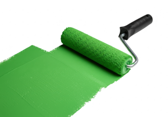 Green paint roller with stroke isolated on transparent background