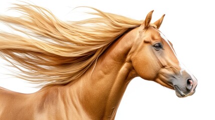 Obraz premium Palomino horse with flowing blond mane elegant equine portrait isolated on white