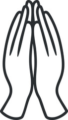 Outline illustration of two hands pressed together in a praying gesture symbolizing faith and spirituality