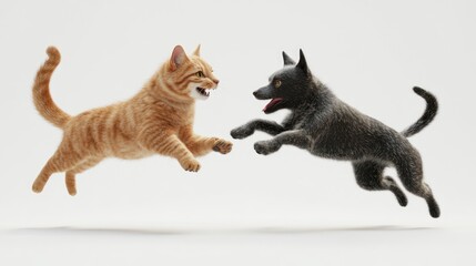 Cats and dogs play in the air