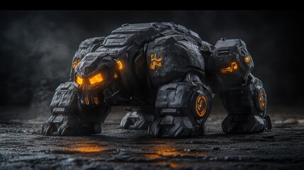 Stone golem digital illustration glowing orange details dark fantasy creature