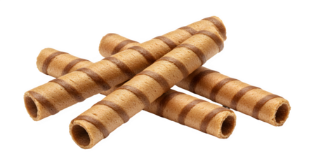Wafer Rolls Isolated on White Background, Sweet Chocolate Wafer Rolls on white background, Striped Chocolate Wafer Sticks on white background