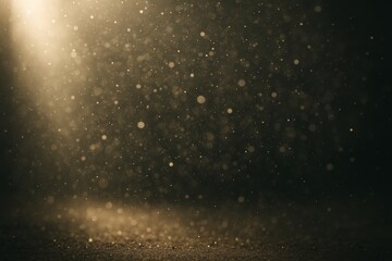 Airborne dust particles float in a beam of warm light in a dark space, creating a magical, dreamy atmosphere with glowing bokeh.