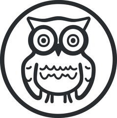Black and white line art icon of an owl inside a circle representing wildlife and nocturnal bird symbol