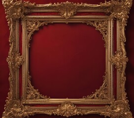Intricate gold frame swirls on deep red velvet  , shine, art,  ornate