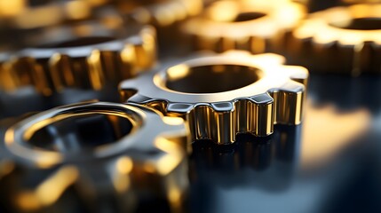 Closeup Golden Gears Interlocking Mechanism Abstract