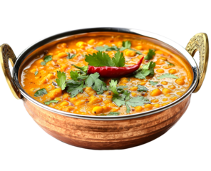 Indian popular food Dal fry or traditional Dal Tadka Curry served in a bowl, isolated on white background