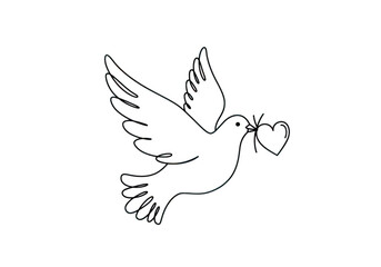 Obraz premium Dove carrying heart line art illustration isolated on transparent background