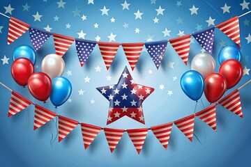 Obraz premium Flag and red ribbon banner with star balloon element