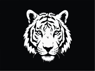 Tiger silhouette on Black background. Tiger Face Icon. Minimal Tiger Head Symbol. Tiger Logo. Vector illustration. 