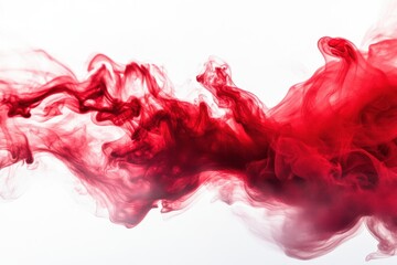 A vibrant red smoke cloud swirls and flows across a white background creating an abstract design