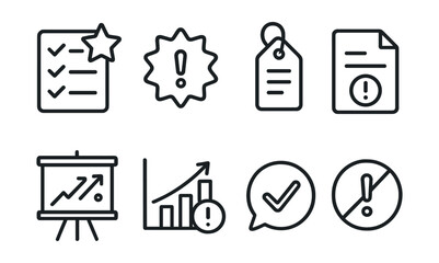 Line style icons of task prioritization: priority task icon, urgent badge, task queue tag, deadline file, high priority board, action item chart, focus task bubble, must-do symbol.