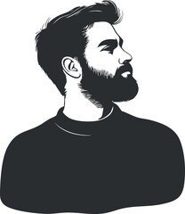 Black and white silhouette portrait of a bearded man in profile looking to the side