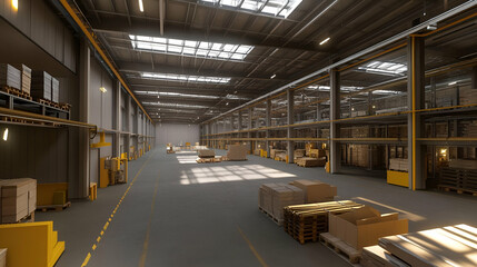 Spacious Industrial Warehouse Interior with Organized Storage