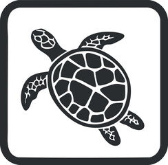 Black and white stylized turtle icon with geometric shell pattern in square frame