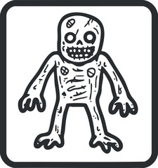 Black and white cartoon zombie monster illustration with skeletal features and claws