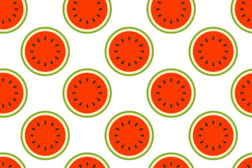 Seamless pattern with round watermelon slices on white background