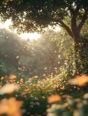 Ancient trees under the sunshine and lush green forests