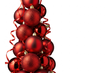 Christmas red balls with ribbon isolated on transparent background