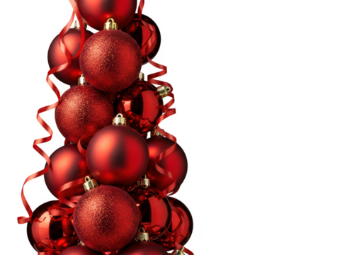 Christmas red balls with ribbon isolated on transparent background