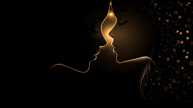 In dark solemnity, two draped silhouettes are set aglow by a resplendent golden illumination, summoning feelings of intrigue and heavenly presence