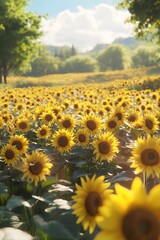 Obraz premium Sunflower fields under the sunshine