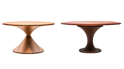 Set of different dining tables with unique base designs. Each element is separately isolated