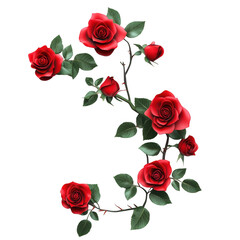 Elegant arrangement of red roses and green leaves isolated on transparent background