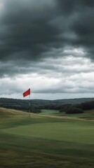 Obraz premium Golf course with a cloudy sunset (with copy space vertically) 9:16