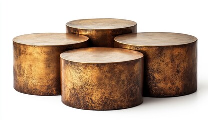 Fototapeta premium Five Bronze Textured Cylindrical Pedestals on White