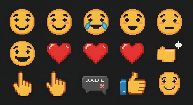Versatile Pixel Art Emotes Pack for Digital Designers and Content Creators Stock Photos