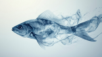 Fototapeta premium A fish dissolving into ethereal smoke, symbolizing transition, movement and fluidity