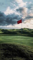 Golf course with a cloudy sunset (with copy space vertically) 9:16