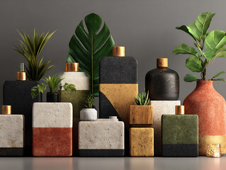 an abstract concept design for sustainable and visually appealing packaging, reflecting 2025 german consumer trends towards eco-friendliness and minimalist aesthetics.