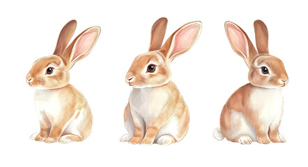 Obraz premium Set of three different rabbit breeds in sitting position. Each animal is separately isolated