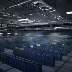 Obraz premium Server hub technology managing data used in cryptocurrency transactions, mining operations and decentralized computing. High performance mainframes powering blockchain systems, 3D render