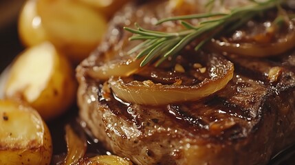 Grilled Steak with Roasted Potatoes and Rosemary