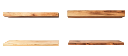 Set of different wall shelves. Each element is separately isolated on white