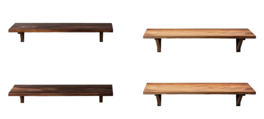 Set of different wall shelves. Each element is separately isolated on white