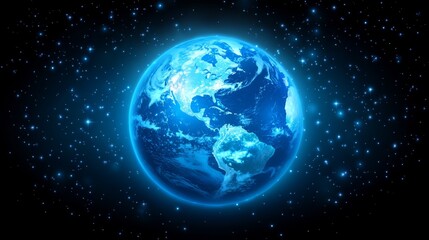 Fototapeta premium Planet Earth is illuminated in space, with North and South America visible, bathed in sunlight