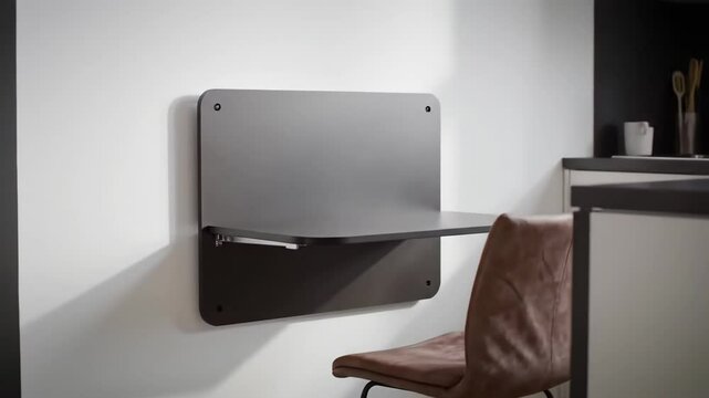 Wall-mounted foldable desk and chair in a modern kitchen